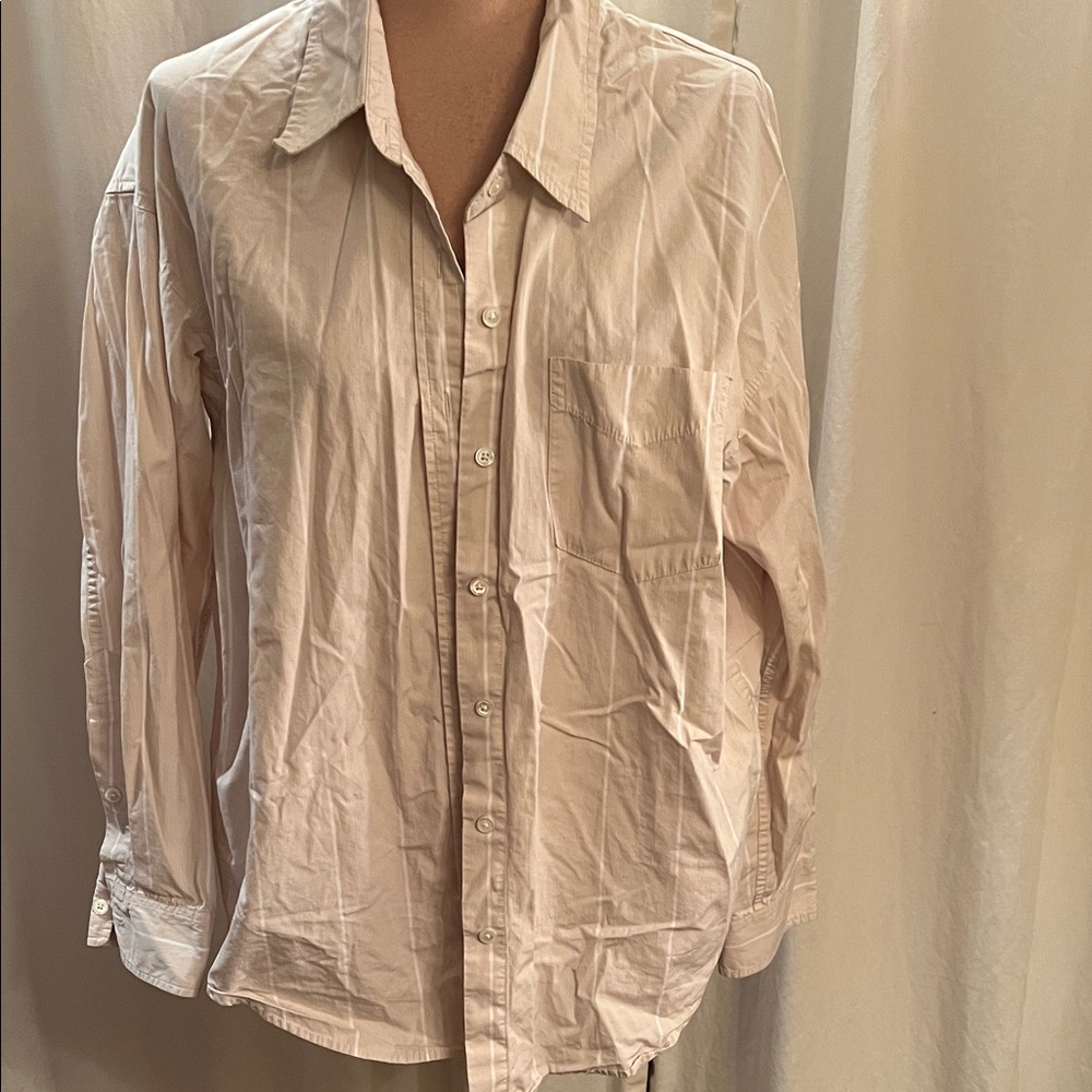 Wilfred Free Light Beige striped relaxed boyfriend Long Sleeve Shirt